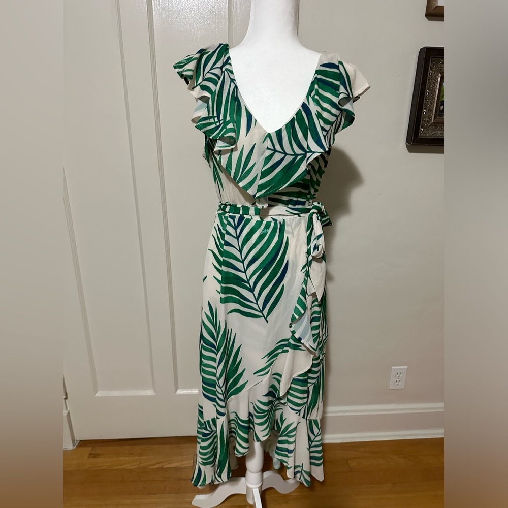 Green palms high low ruffled tie waist party dress size large